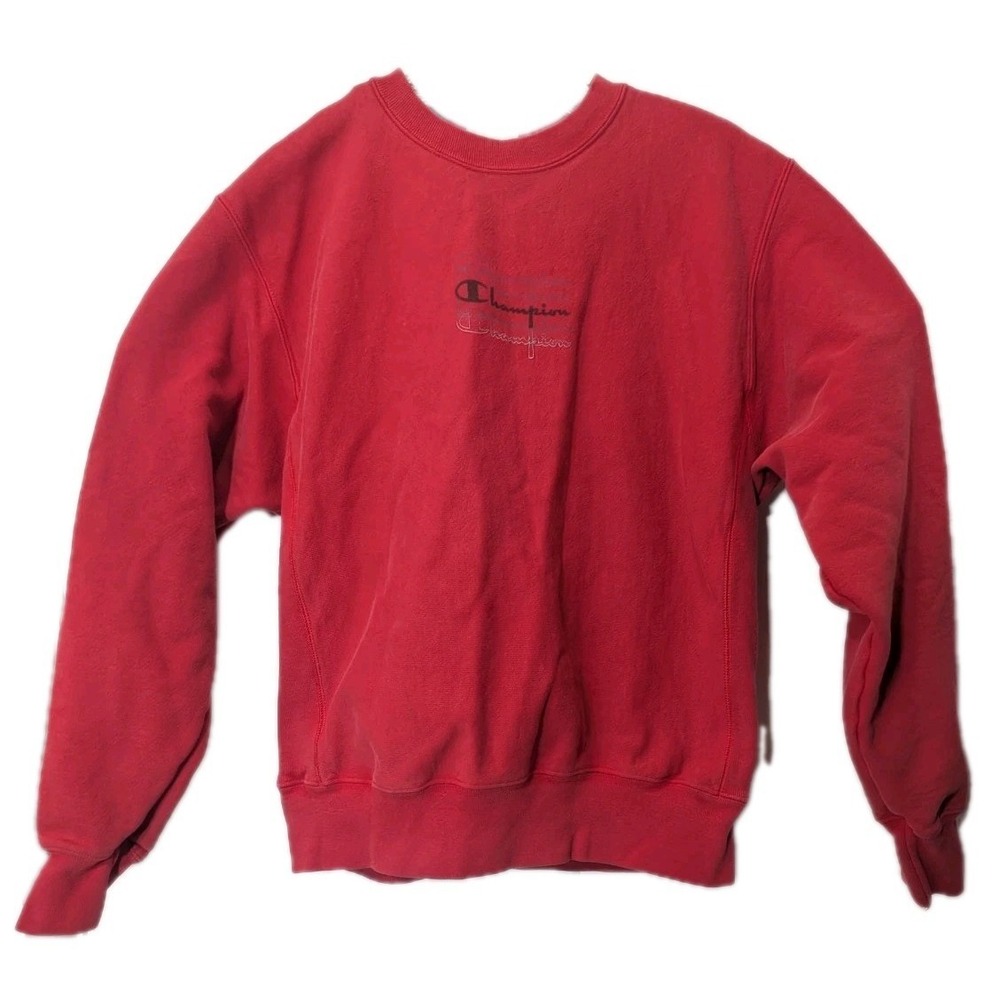 Vtg 90s Champion Crewneck Sweatshirt Red Spell Out Size M Thick Skater Grunge